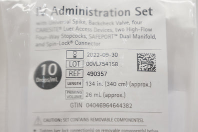Braun 490357 IV Administration Set, 10 Drops/mL, 26mL x 134 inch (Approx.)